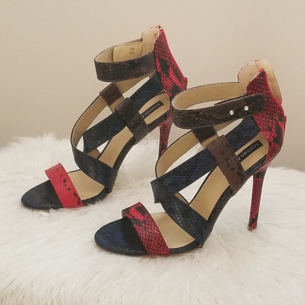 SOPHIA & LEE SNAKE SKIN STRAPPY SANDAL HEELS - Picture 4 of 8